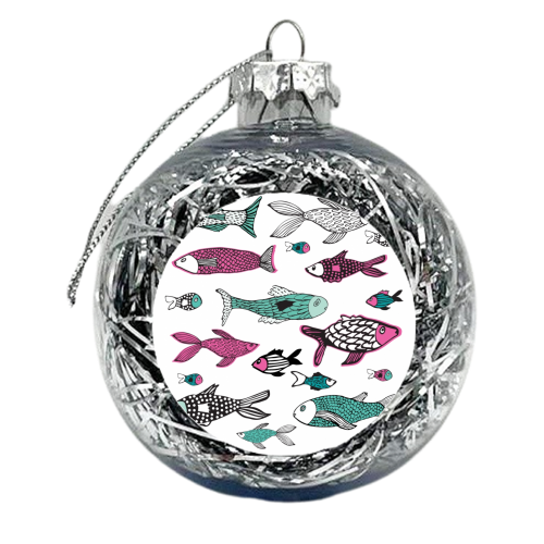 Ocean fishes in pink - xmas bauble by Michelle Walker