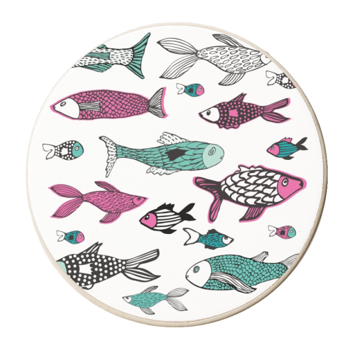 Ocean fishes in pink - personalised beer coaster by Michelle Walker