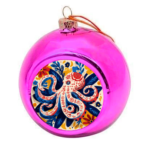 Octopus - colourful christmas bauble by DejaReve