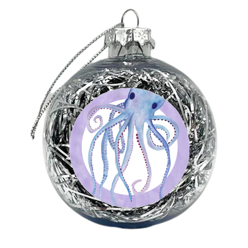 Octopus on Purple - xmas bauble by holly crerar