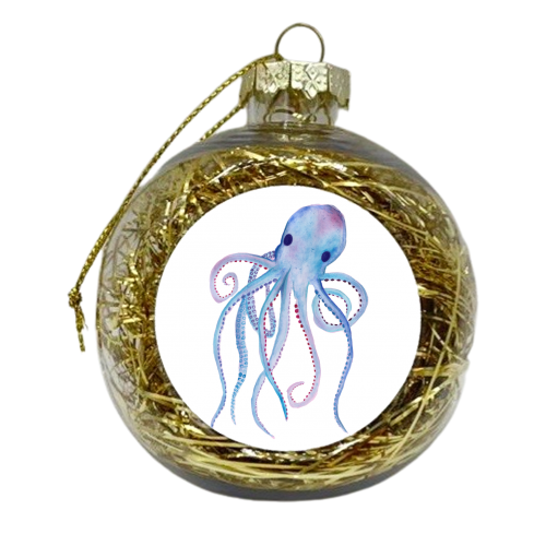 Octopus on White - xmas bauble by holly crerar
