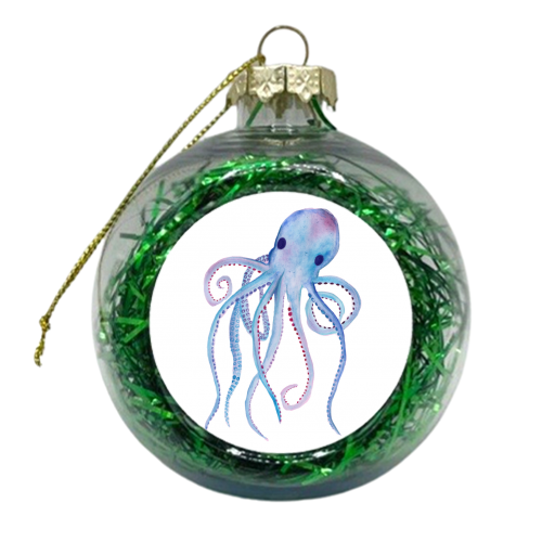 Octopus on White - xmas bauble by holly crerar
