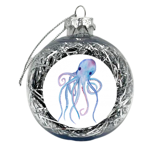 Octopus on White - xmas bauble by holly crerar