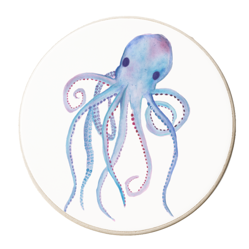 Octopus on White - personalised beer coaster by holly crerar