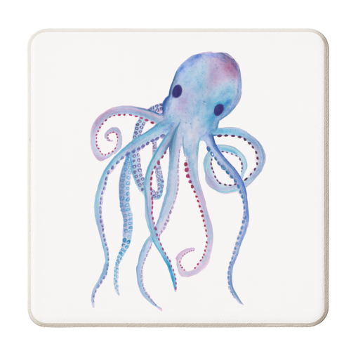 Octopus on White - personalised beer coaster by holly crerar
