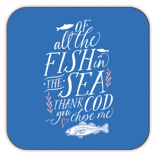Of All The Fish In The Sea, Thank Cod You Chose Me - personalised beer coaster by Claire Atwood