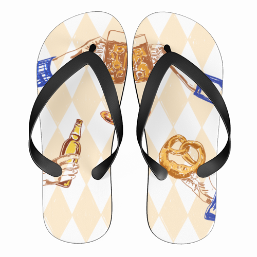 Beer Festival Vintage Illustration - funny flip flops by EZbie
