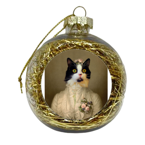 Olive cat portrait - xmas bauble by Tom Jelley