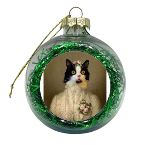 Olive cat portrait - xmas bauble by Tom Jelley