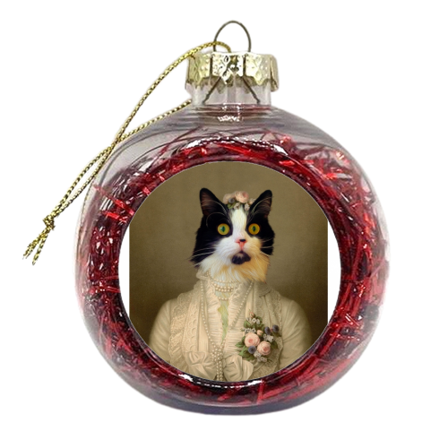 Olive cat portrait - xmas bauble by Tom Jelley