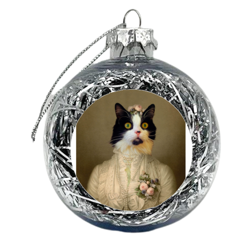 Olive cat portrait - xmas bauble by Tom Jelley