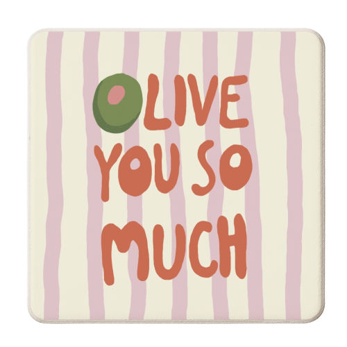 Olive You So Much food Pun - personalised beer coaster by Giddy Kipper