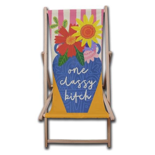 One Classy Bitch Funny Floral Flowers Bold Bright Illustration - canvas deck chair by AbiGoLucky