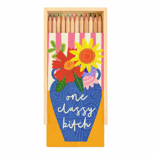 One Classy Bitch Funny Floral Flowers Bold Bright Illustration - Coloured Pencils with Box by AbiGoLucky