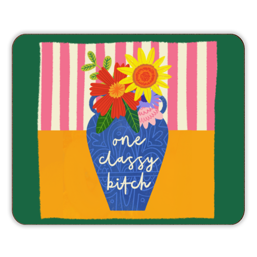 One Classy Bitch Funny Floral Flowers Bold Bright Illustration - designer placemat by AbiGoLucky