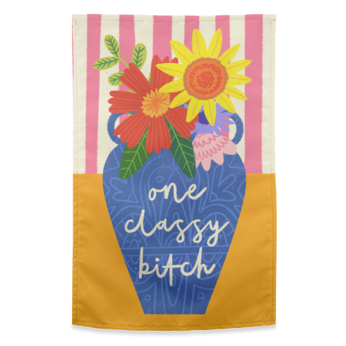 One Classy Bitch Funny Floral Flowers Bold Bright Illustration - funny tea towel by AbiGoLucky