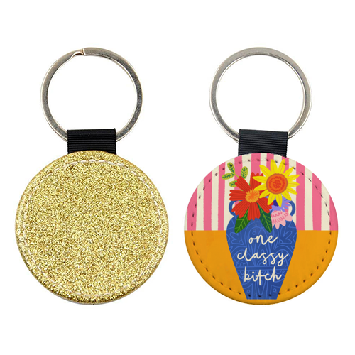 One Classy Bitch Funny Floral Flowers Bold Bright Illustration - keyring by AbiGoLucky