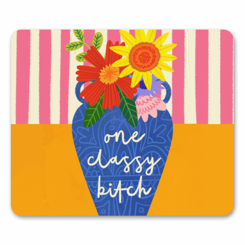 One Classy Bitch Funny Floral Flowers Bold Bright Illustration - mouse mat by AbiGoLucky