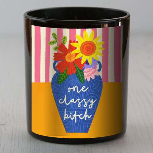 One Classy Bitch Funny Floral Flowers Bold Bright Illustration - scented candle by AbiGoLucky