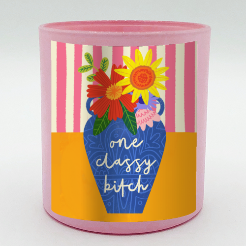 One Classy Bitch Funny Floral Flowers Bold Bright Illustration - scented candle by AbiGoLucky