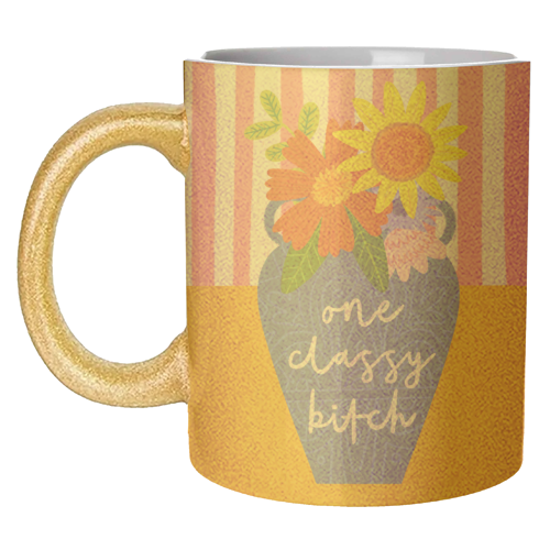 One Classy Bitch Funny Floral Flowers Bold Bright Illustration - unique mug by AbiGoLucky