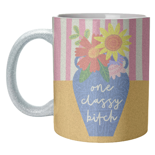One Classy Bitch Funny Floral Flowers Bold Bright Illustration - unique mug by AbiGoLucky