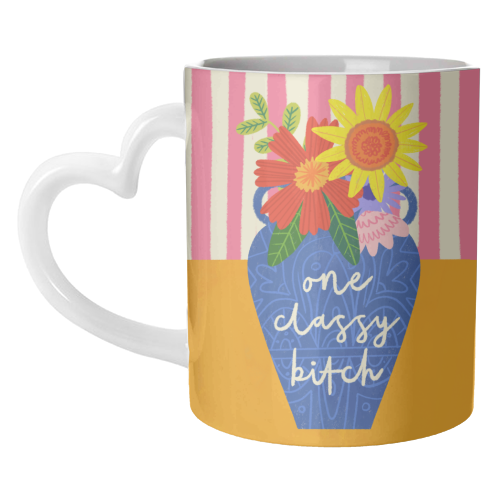 One Classy Bitch Funny Floral Flowers Bold Bright Illustration - unique mug by AbiGoLucky