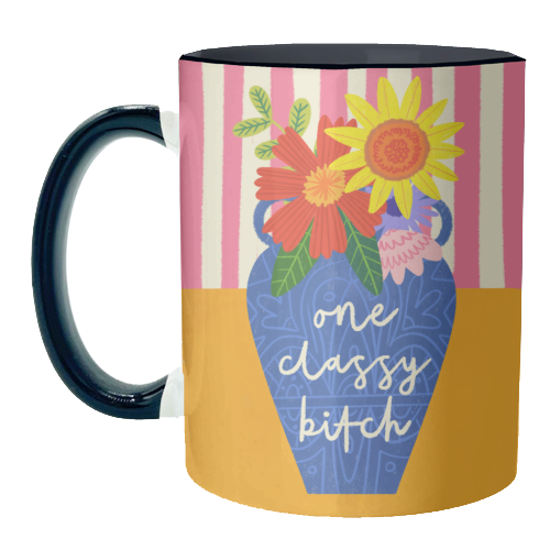 One Classy Bitch Funny Floral Flowers Bold Bright Illustration - unique mug by AbiGoLucky