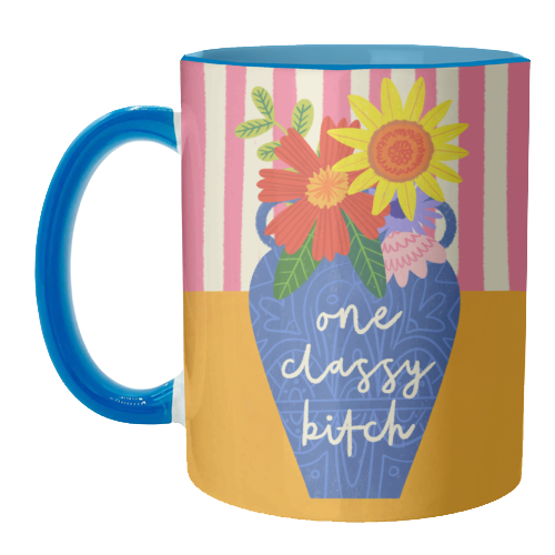One Classy Bitch Funny Floral Flowers Bold Bright Illustration - unique mug by AbiGoLucky