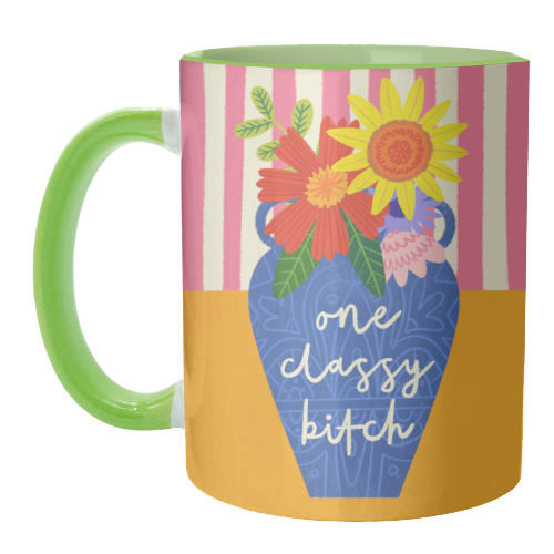 One Classy Bitch Funny Floral Flowers Bold Bright Illustration - unique mug by AbiGoLucky