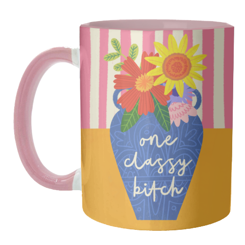One Classy Bitch Funny Floral Flowers Bold Bright Illustration - unique mug by AbiGoLucky