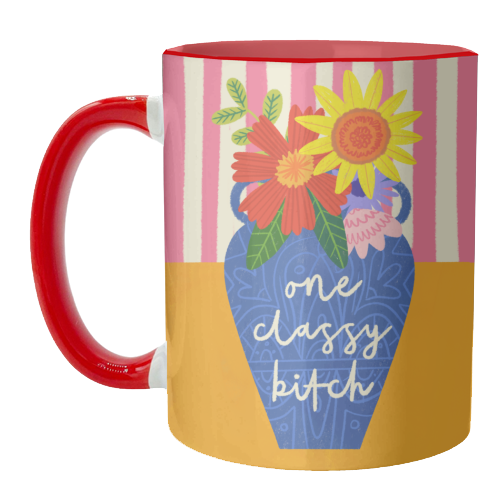 One Classy Bitch Funny Floral Flowers Bold Bright Illustration - unique mug by AbiGoLucky