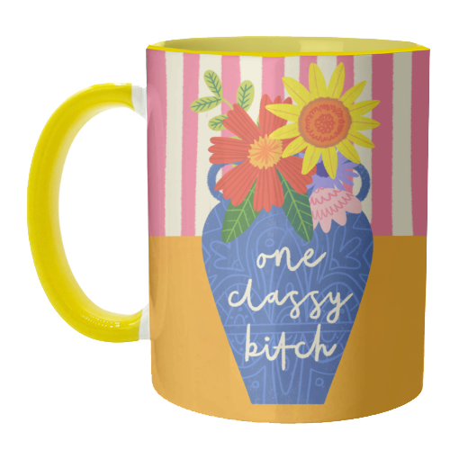 One Classy Bitch Funny Floral Flowers Bold Bright Illustration - unique mug by AbiGoLucky