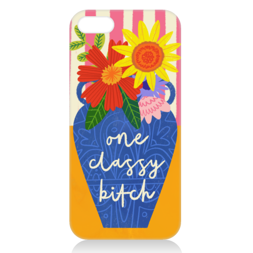 One Classy Bitch Funny Floral Flowers Bold Bright Illustration - unique phone case by AbiGoLucky