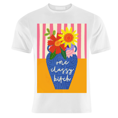 One Classy Bitch Funny Floral Flowers Bold Bright Illustration - unique t shirt by AbiGoLucky