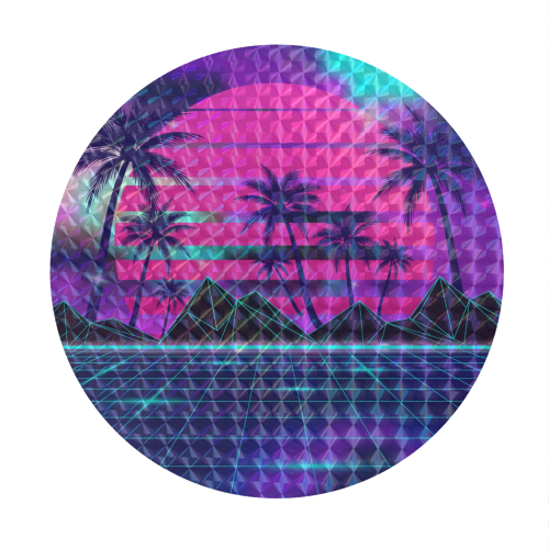 Opalescent Sunset Synthwave - Circle Sticker by AbstraBotanica by Ezbie