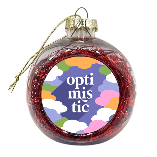 OPTIMISTIC in a sky full or RAINBOW CLOUDS - xmas bauble by Dominique Vari