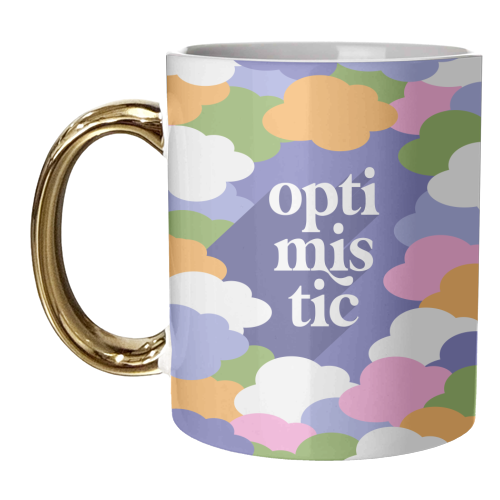 OPTIMISTIC in a sky full or RAINBOW CLOUDS - unique mug by Dominique Vari