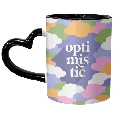 OPTIMISTIC in a sky full or RAINBOW CLOUDS - unique mug by Dominique Vari