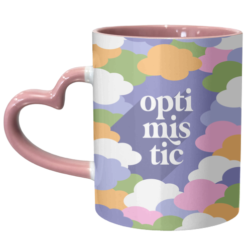 OPTIMISTIC in a sky full or RAINBOW CLOUDS - unique mug by Dominique Vari