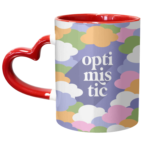 OPTIMISTIC in a sky full or RAINBOW CLOUDS - unique mug by Dominique Vari