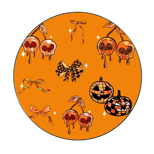 Orange Cherry Skulls with Coquette Bows - Circle Sticker by EZbie
