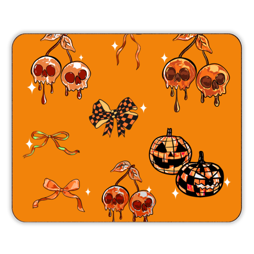 Orange Cherry Skulls with Coquette Bows - designer placemat by EZbie