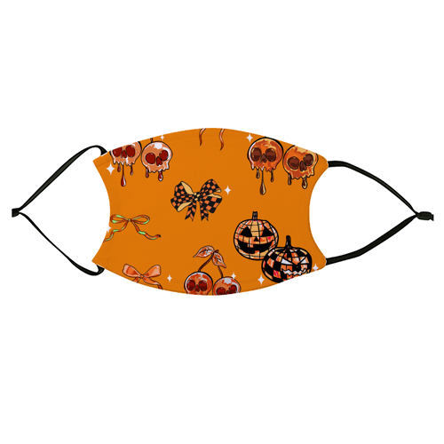 Orange Cherry Skulls with Coquette Bows - face cover mask by EZbie