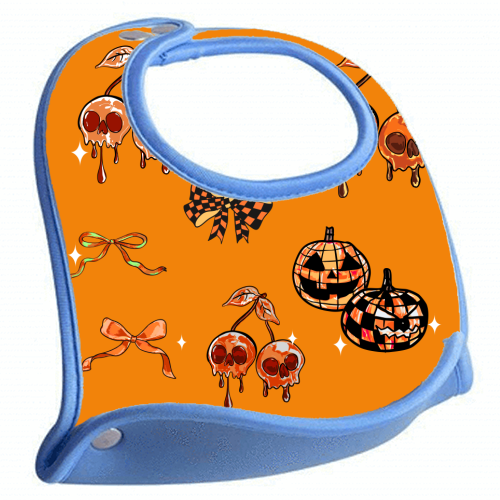 Orange Cherry Skulls with Coquette Bows - feeding bib by EZbie