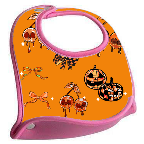 Orange Cherry Skulls with Coquette Bows - feeding bib by EZbie