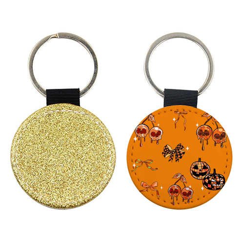 Orange Cherry Skulls with Coquette Bows - keyring by EZbie