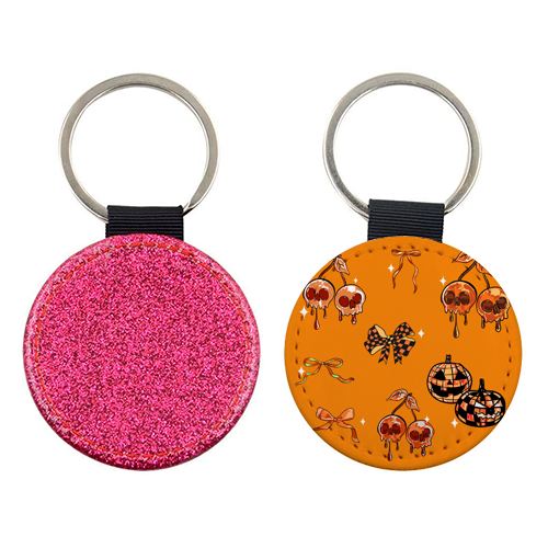 Orange Cherry Skulls with Coquette Bows - keyring by EZbie