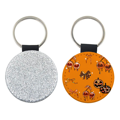 Orange Cherry Skulls with Coquette Bows - keyring by EZbie