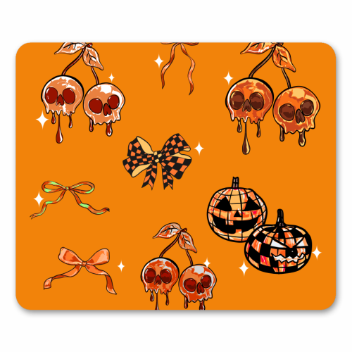 Orange Cherry Skulls with Coquette Bows - mouse mat by EZbie
